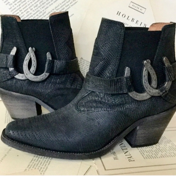 Free People black Leather Strap Western Ankle Boot - Picture 3 of 6